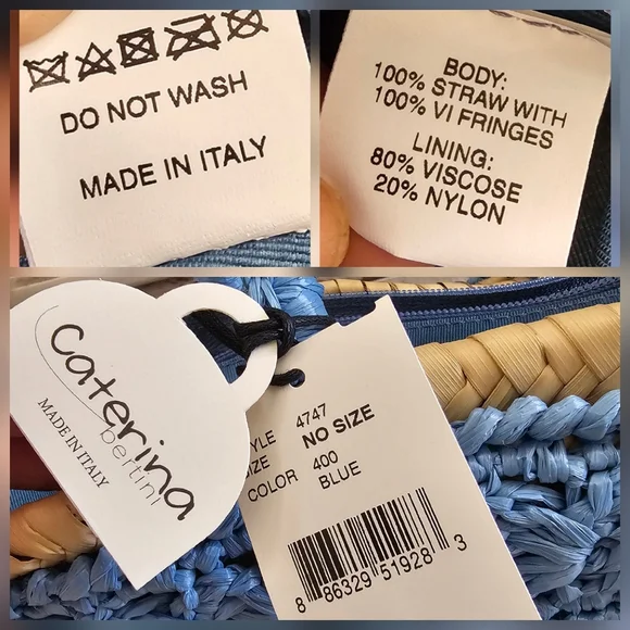 Caterina Bertini Fringe Straw Mini Tote Blue Made In Italy - Picture 13 of 17